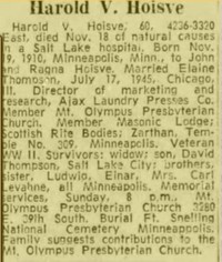 Harold Vernon HOISVE - Obituary