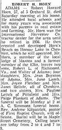 Robert Howard HORN - Springfield Sunday Republican Springfield, Massachusetts August 12, 1962