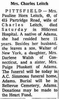 Pauline Miller HORN - Springfield Union Springfield, Massachusetts Monday, October 9, 1972