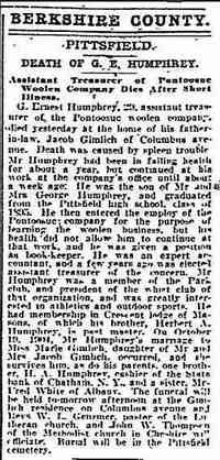 George Ernest HUMPHREY - Date: October 16, 1907 Location: Massachusetts Paper: Springfield Republican