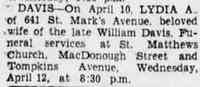 Lydia Ann HUNTER - Death The Brooklyn Daily Eagle Brooklyn, New York Monday, April 10, 1939