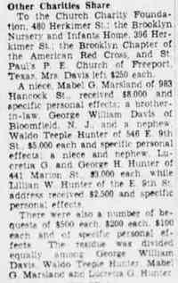 Lydia Ann HUNTER - Church Shares in Davis Will (continued) The Brooklyn Daily Eagle Brooklyn, New York Friday, April 21, 1939