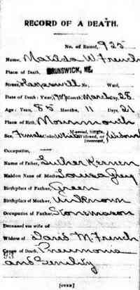 Matilda W KEENEN - Death
