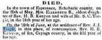 Elizabeth B KENYON - Death of Elizabeth and her father