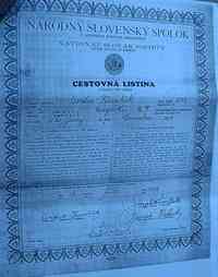 Andrew (András) KORCH (KOVALČÍK) (KOVELICH) - National Slovak Society - Traveling Card? December 1938