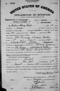 Andrew (András) Henry KORCH - Citizenship - Declaration of Intention