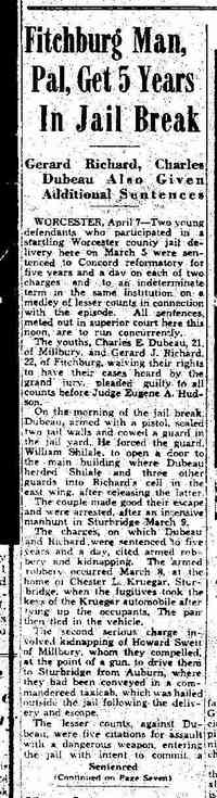Chester Leslie KRUEGER - Fitchburg Sentinel, Fitchburg, Massachusetts Friday, April 19, 1950 (My grandmother used to always tell me about this, every time we drove past this
