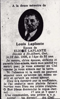 Louis LAPLANTE - Funeral Card