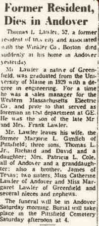 Thomas Lawrence LAWLER - Berkshire Eagle Pittsfield, Massachusetts Thursday, February 21, 1957
