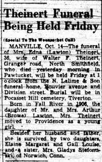 Edna Browe LAWTON - The Woonsocket Call Woonsocket, Rhode Island Wednesday, October 14, 1942
