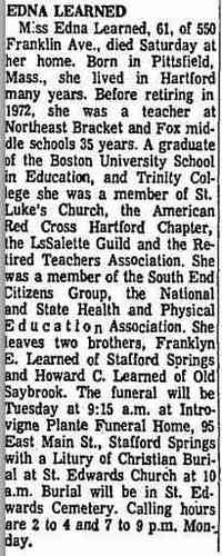 Edna Maude LEARNED - The Hartford Courant Hartford, Connecticut June 17, 1973