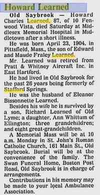 Howard Charles LEARNED - The Day New London, Connecticut July 28, 1991