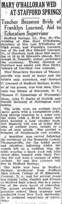 Franklyn Edward LEARNED - The Springfield Sunday Union and Republican Springfield, Massachusetts November 30, 1941