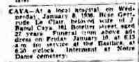 Rose Gertrude LECLAIR - Death notice Name J Raoul Caya Gender Male Spouse Rose Gertrude LeClaire Household Members Name Age Rose Gertrude LeClaire J Raoul Caya