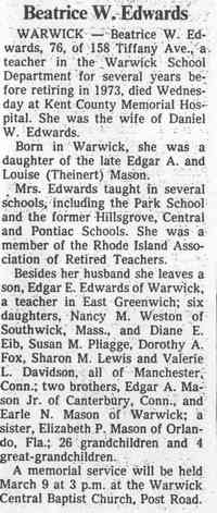 Beatrice Winifred MASON - Providence Journal - Providence, R.I. Date: Feb 28, 1986