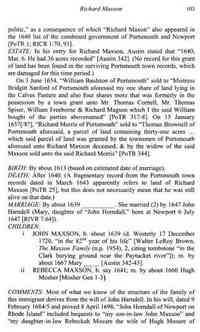 Richard MAXSON (MAXON) - Great Migration 1634-1635, M-P. (Online database. AmericanAncestors.org. New England Historic Genealogical Society, 2010.) Originally published as: Th