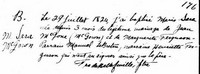 Marie Sara MCGOWAN - Baptism  29 July 1824 • parish of Saint-Jean-Baptiste and Saint-Joseph Roman Catholic Church, Tracadie, New Brunswick