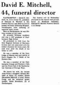 David Engley MITCHELL - obituary Date: March 14, 1983 Location: Massachusetts Paper: Springfield Union