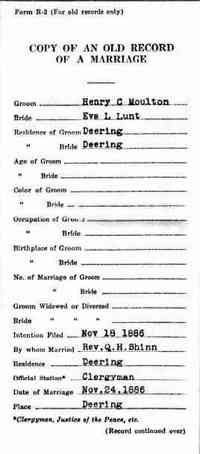 Henry Clifford MOULTON - 1886 marriage Maine, Marriage Records, 1705-1922