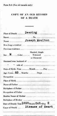 Joseph MOULTON - Death  Maine State Archives; Cultural Building, 84 State House Station, Augusta, ME 04333-0084; Pre 1892 Delayed Returns; Roll #: 78