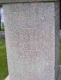 Sarah Ann CHADBOURNE - Grave  Inscription: JEREMIAH MOULTON 1825 - 1894 SARAH A. died April 13, 1857 age 28 years & 9 months OLIVE 1824 - 1882