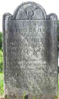 Phebe NICHOLS - Grave  Inscription: In Memory of Mrs. PHEBE BAKER Wife of ELISHA bAKER, Esq. who died Sept. 20, 1796, in the 72 Year of her Age