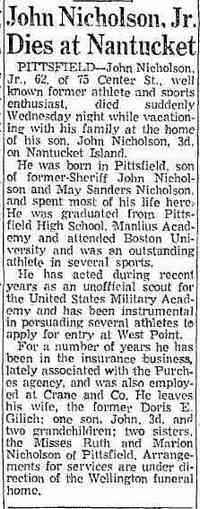 John NICHOLSON - The Springfield Union Springfield, Massachusetts Thursday, August 2, 1962