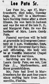 Lee Samuel PATE - Obituary