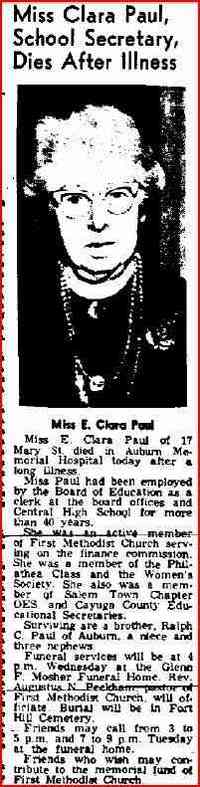 Clara Ethel PAUL - Obituary - Monday, November 29, 1965 The Citizen Advertiser Auburn, New York