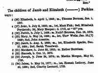Judith PERKINS - Source: The Family of John Perkins of Ipswich, Massachusetts. Complete in Three Parts. by Geo. A. Perkins, M.D., Salem Mass. 1889 Pages 7-9