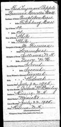 Frederick Lyman POPPLE - 1905 marriage New Hampshire Marriage Records, 1637-1947