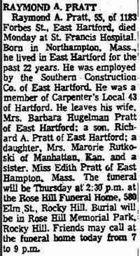 Raymond Aubrey PRATT - The Hartford Courant Hartford, Connecticut 22 July 1970