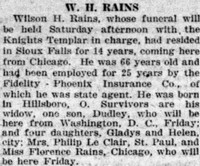 Wilson Hill RAINS - Obituary