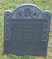 Hannah ROLFE - Grave Inscription: Mrs Hannah Rolfe Dole Wife of Mr Richard Dole Died November 16, 1678 Aged 48 Years We crown her hardships with prais