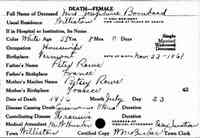 Josephine TETR(E)AULT (ROWE) - Vermont State Archives and Records Administration; Montpelier, Vermont; Vermont Death Records, 1909-2008