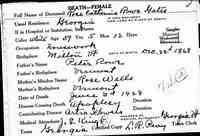Rosa Catherine ROWE - Vermont State Archives and Records Administration; Montpelier, Vermont; Vermont Death Records, 1909-2008