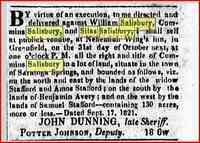 Silas SALISBURY - Date: September 19, 1821 Location: New York Paper: Saratoga Sentinel  Date: October 17, 1821 Location: New York Paper: Saratoga Sentinel