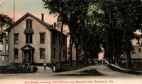 Searsport, Maine, USA - Elm Street, showing Odd Fellows and Masonic Hall