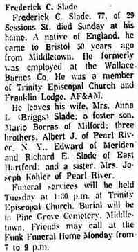Frederick Charles SLADE - Hartford Courant Hartford, Connecticut Oct 20, 1958