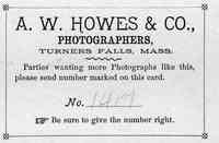 Wilhelm August Erdman THEINERT - Reverse side of Theinert store photo, Holyoke, MA, indicating that the photo was taken by A. W. Howes & Co. in Turners Falls, Mass.