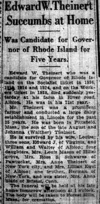 Wilhelm August Erdman THEINERT - Pawtucket Times Pawtucket, Rhode Island Tuesday, September 9, 1930