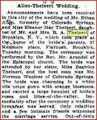 Eleanor May THEINERT - 1914 Wedding (part 1) Date: May 10, 1914 Location: Colorado Paper: Gazette-Telegraph