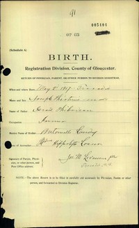 Theotime Joseph (Thom) THIBODEAU - Birth