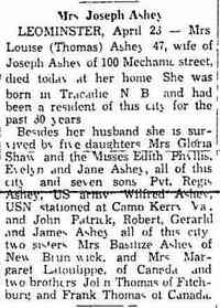 Marie Lisette (Louise) THOMAS - Fitchburg Sentinel Fitchburg, Massachusetts April 23, 1945