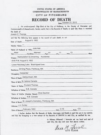 Joseph Zabulin THOMAS - Death
