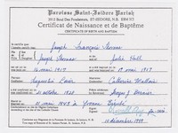 Joseph François (Frank) THOMAS - Birth and Baptism