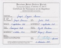 Joseph Lazare (Mike) THOMAS - Birth and Baptism