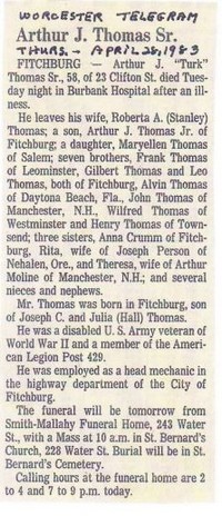 Joseph Arthur (Turt) THOMAS - Obituary