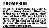 Ralph Sheridan THOMPSON - The Sunday Republican Springfield, Massachusetts July 10, 1983