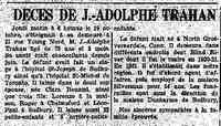 Joseph Adolphe TRAHAN - obituary LAmi du Peuple Journal Regional de LOntario Nord Sudbury, Ontario 20 Oct 1950